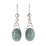 Jade dangle earrings, 'Apple Green Antique Arcs' - Arc Motif Apple Green Jade Dangle Earrings from Guatemala
