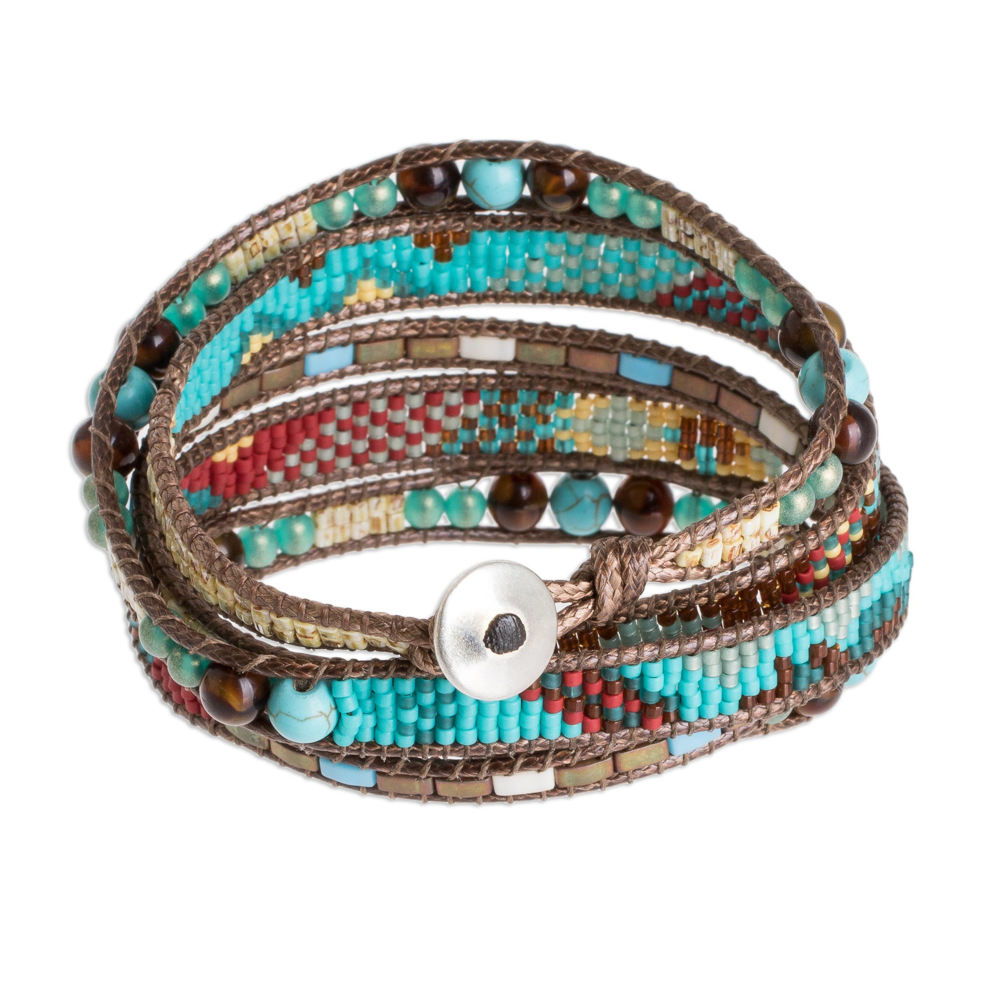 Colorful Turquoise Blue Red Yellow Glass Bead Wrap Bracelet - Colorful ...