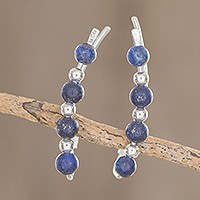 Lapis lazuli beaded ear climbers, 'Blue Calm' - Lapis Lazuli Beaded Ear Climbers from Guatemala