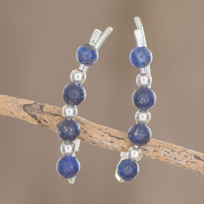 Lapis lazuli beaded ear climbers, 'Blue Calm' - Lapis Lazuli Beaded Ear Climbers from Guatemala