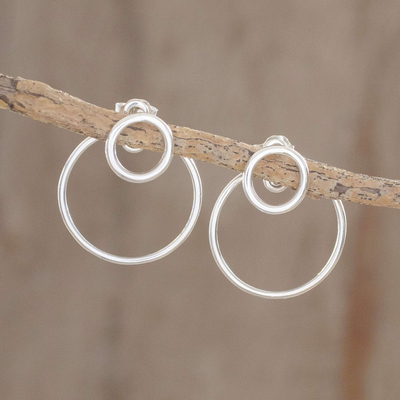 Sterling silver drop earrings, Planetary Rings