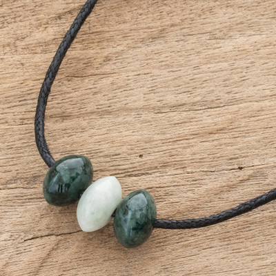 Jade beaded pendant necklace, 'Natural Luck' - Natural Jade Beaded Pendant Necklace from Guatemala