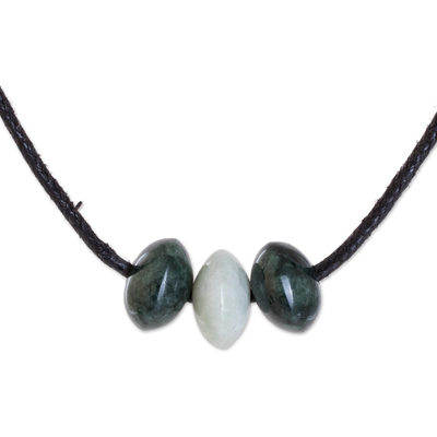 Jade beaded pendant necklace, 'Natural Luck' - Natural Jade Beaded Pendant Necklace from Guatemala