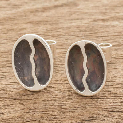 Sterling silver stud earrings, 'Raining Coffee' - Sterling Silver Coffee Bean Dangle Earrings from Guatemala