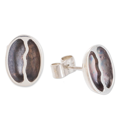 Sterling silver stud earrings, 'Raining Coffee' - Sterling Silver Coffee Bean Dangle Earrings from Guatemala
