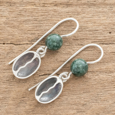 Jade dangle earrings, 'From the Coffee Farm' - Jade and Sterling Silver Coffee Dangle Earrings