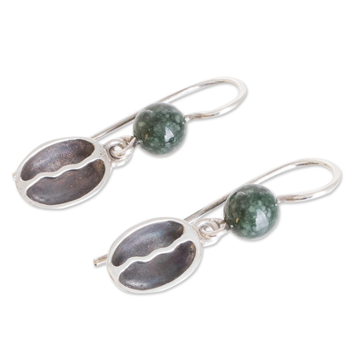 Jade dangle earrings, 'From the Coffee Farm' - Jade and Sterling Silver Coffee Dangle Earrings
