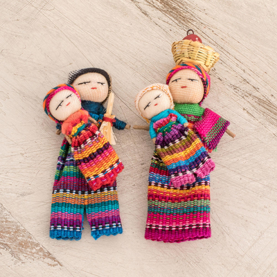 Cotton decorative dolls, 'Two Mothers' (pair) - Handmade Cotton Worry Dolls from Guatemala (Pair)