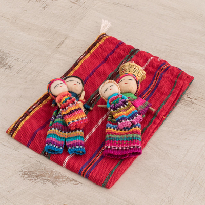Two Guatemalan Worry Dolls with 100% Cotton Pouch - Love and Hope