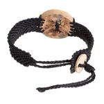 Coconut shell and lava stone macrame pendant bracelet, 'Bare Tree' - Coconut Shell and Lava Stone Tree Pendant Bracelet