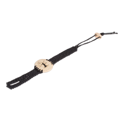Makramee-Anhängerarmband aus Kokosnussschale und Lavastein - Armband mit Baumanhänger aus Kokosnussschale und Lavastein