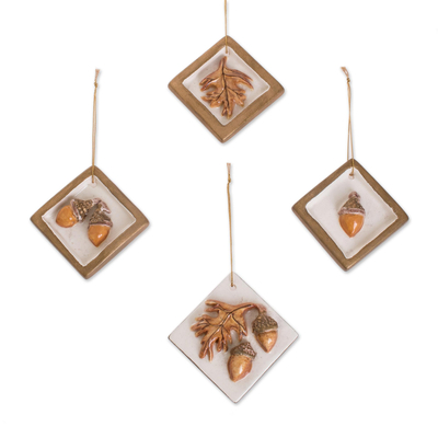 Acorn and Leaf Motif Ceramic Ornaments in Gold (Set of 4)