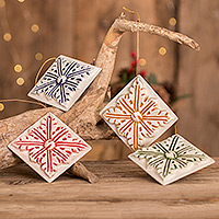 Ceramic ornaments, 'Multicolored Azaleas' (set of 4) - Assorted Color Ceramic Azalea Ornaments (Set of 4)