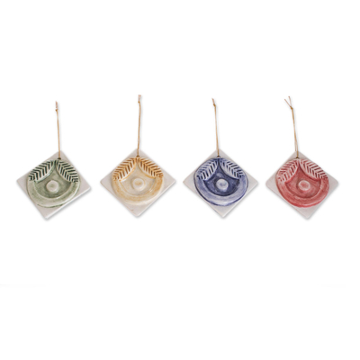 Ceramic ornaments, 'Multicolored Baskets' (set of 4) - Assorted Color Ceramic Ornaments from Guatemala (Set of 4)