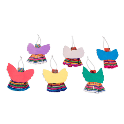 Baumwollornamente, „Quitapenas-Engel“ (6er-Set) - Kulturelle Baumwollengel-Ornamente aus Guatemala (6er-Set)