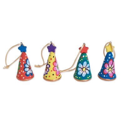Ceramic ornaments, 'Sweet Trees' (set of 4) - Hand-Painted Floral Ceramic Ornaments (Set of 4)