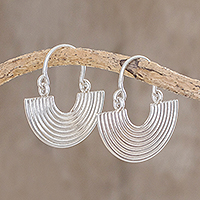 Sterling silver hoop earrings, 'Rainbow Gleam' - Semicircle Sterling Silver Hoop Earrings from Guatemala