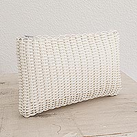 Recycled plastic cosmetic bag, 'Eco Weave in Snow White'