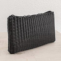 Handwoven cosmetic bag, 'Eco Weave in Black' - Handwoven Eco Friendly Cosmetic Bag in Black