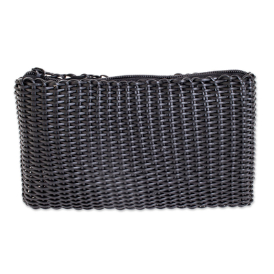 Handwoven cosmetic bag, 'Eco Weave in Black' - Handwoven Eco Friendly Cosmetic Bag in Black