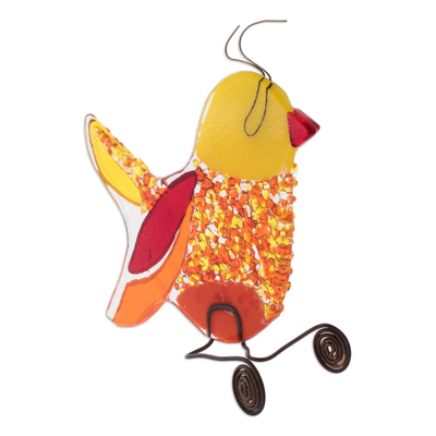 Figura de vidrio artístico, 'Bright Bird' - Figura de pájaro de vidrio artístico fundido en amarillo de El Salvador