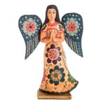 Wood sculpture, 'Angel of Prayer' - Floral Wood Praying Angel Sculpture from Guatemala