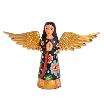 Wood sculpture, 'Angelic Reverence' - Hand-Painted Wood Angel Sculpture from Guatemala