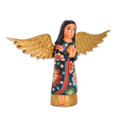 Escultura de madera - Escultura de ángel de madera pintada a mano de Guatemala