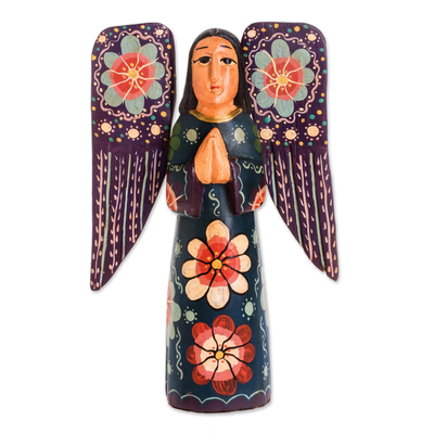 Floral Wood Praying Angel Sculpture from Guatemala
