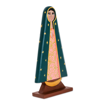 Wood decorative accent, 'Sweet Guadalupe' - Hand-Painted Wood Mother Mary Decorative Accent