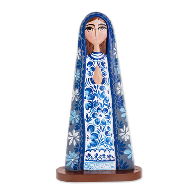 Floral Wood Mother Mary Decorative Accent in Blue