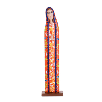 Multicolored Floral Wood Mother Mary Decorative Accent