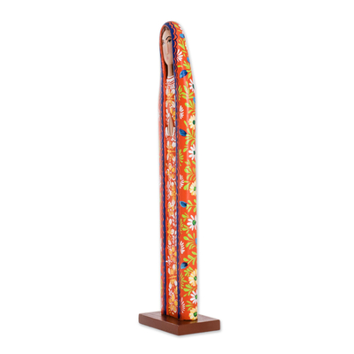Wood decorative accent, 'Model of Faith' - Multicolored Floral Wood Mother Mary Decorative Accent