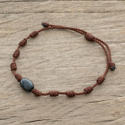 Jade pendant bracelet, 'Lovely Black' - Adjustable Oval Jade Pendant Bracelet from Guatemala