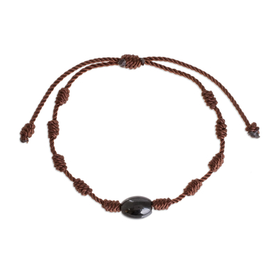 Jade pendant bracelet, 'Lovely Black' - Adjustable Oval Jade Pendant Bracelet from Guatemala