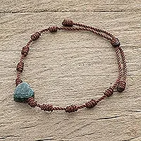 Jade pendant bracelet, 'Heart Between Knots' - Natural Jade Heart Pendant Bracelet from Guatemala