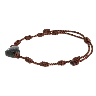 Jade pendant bracelet, 'Heart Between Knots' - Natural Jade Heart Pendant Bracelet from Guatemala