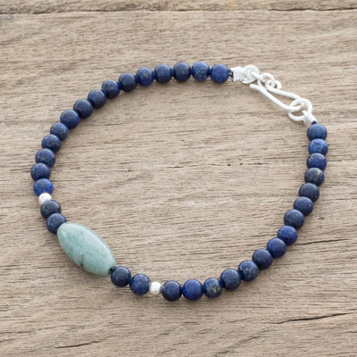 Jade and lapis lazuli beaded bracelet, 'Cool Serenity' - Jade and Lapis Lazuli Beaded Bracelet from Guatemala