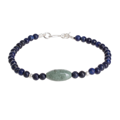 Jade and lapis lazuli beaded bracelet, 'Cool Serenity' - Jade and Lapis Lazuli Beaded Bracelet from Guatemala