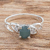 Jade single-stone ring, 'Princess Glitter' - Natural Jade Single-Stone Ring from Guatemala