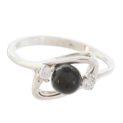 Jade single-stone ring, 'Maya Cosmos' - Cosmos-Inspired Black Jade Single-Stone Ring from Guatemala