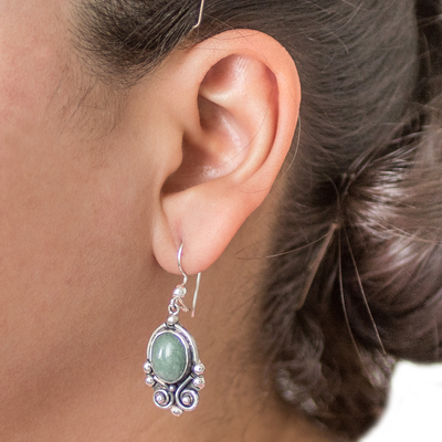 Jade dangle earrings, 'Praise Love in Apple Green' - Apple Green Jade Dangle Earrings from Guatemala