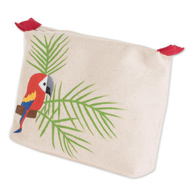 Hand-Painted Macaw Cotton Clutch from El Salvador