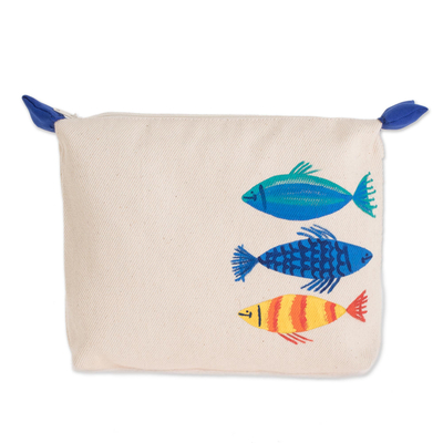 Hand-Painted Fish Cotton Clutch from El Salvador
