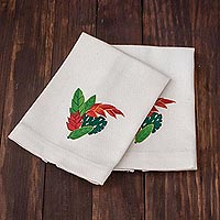 Cotton dishtowels, 'Seasonal Leaves' (pair) - Leaf Motif Cotton Dishtowels from El Salvador (Pair)