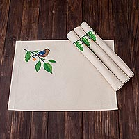 Bird-Themed Cotton Placemats from El Salvador (Set of 4),'Jungle Song'