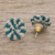 Natural fiber button earrings, 'Lollipop in Turquoise' - Turquoise and Ivory Woven Junco Reed Circle Button Earrings (image 2c) thumbail