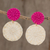 Natural fiber dangle earrings, 'Cherry on Top' - Fuchsia and Off-White Handwoven Junco Reed Dangle Earrings