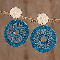 Featured review for Natural fiber dangle earrings, Delightful Nature in Azure