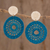 Ohrhänger aus Naturfaser - Handgefertigte kreisförmige Naturfaser-Ohrringe in Azurblau
